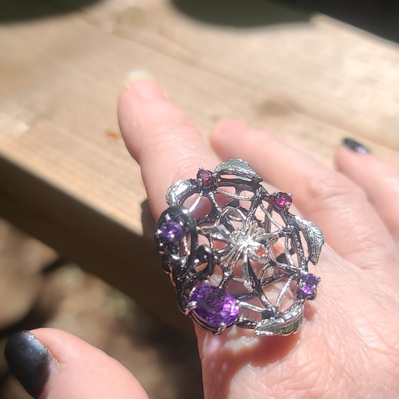 Amethyst & Garnet Sterling silver spiderweb ring sz8 - Picture 8 of 8